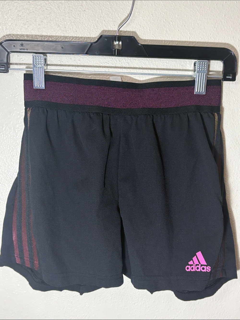 adidas Black Athletic Shorts with Dark Pink Waistband and Logo
